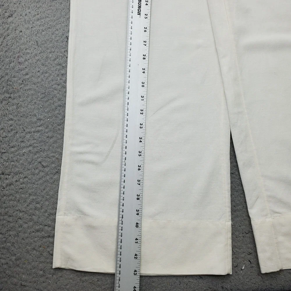 H&M Wide Leg Pants Womens 8 White Linen Blend Melange Flowy Chic Mid Rise